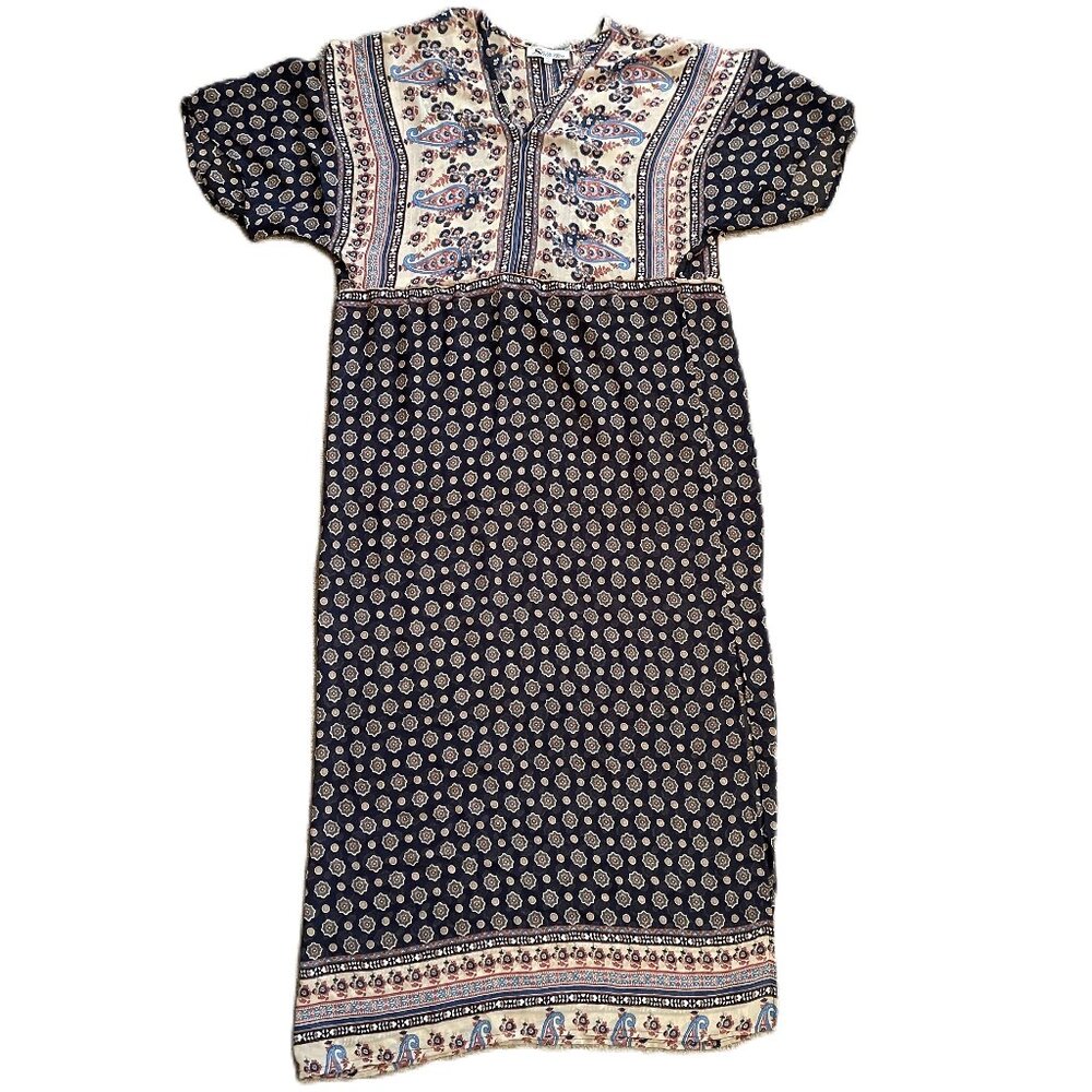 STILLETTOS Womens MAXIE DRESS Size XL Short Sleeve BLUE PRINT Sheer   1024AT